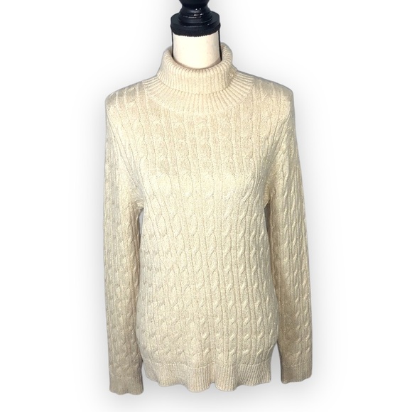 Charter Club Cream Turtleneck Cable Knit Sparkly Sweater - Picture 1 of 11